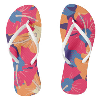 Retro Floral Pattern With Hibiscus Thongs