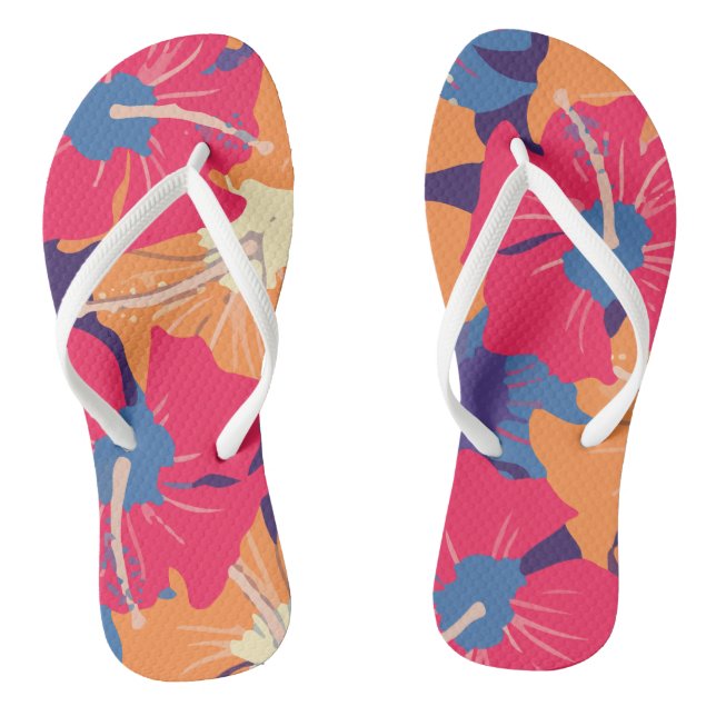 Retro Floral Pattern With Hibiscus Thongs (Footbed)