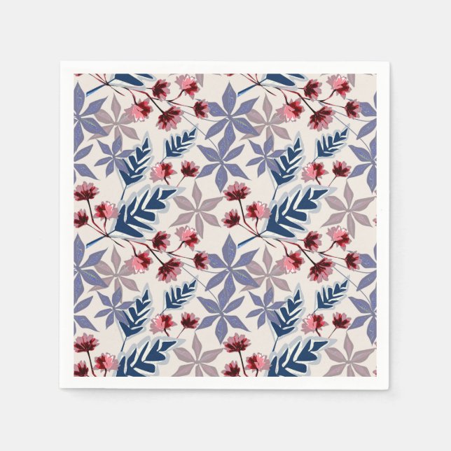 Retro floral pattern with pink, burgundy flowers napkin (Front)