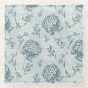 Retro floral pattern with viburnum flowers glass coaster