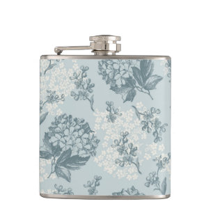 Retro floral pattern with viburnum flowers hip flask