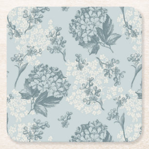Retro floral pattern with viburnum flowers square paper coaster