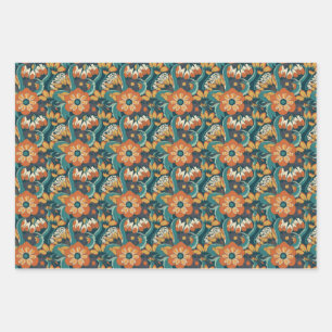 Retro Floral Pattern Wrapping Paper Sheet