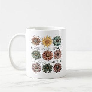 Retro Floral Peace and Kindness Coffee Mug