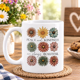 Retro Floral Peace and Kindness Coffee Mug