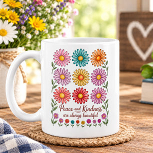 Retro Floral Peace and Kindness Coffee Mug