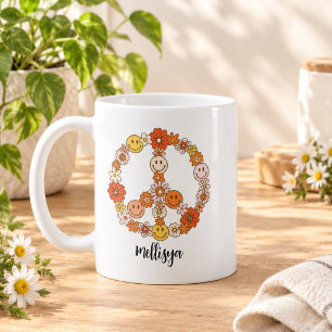 Retro Floral Peace and Kindness Coffee Mug