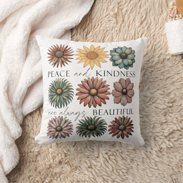 Retro Floral Peace and Kindness Cushion (Blanket)