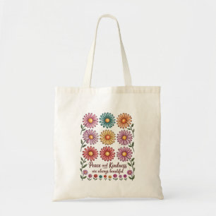 Retro Floral Peace and Kindness Tote Bag