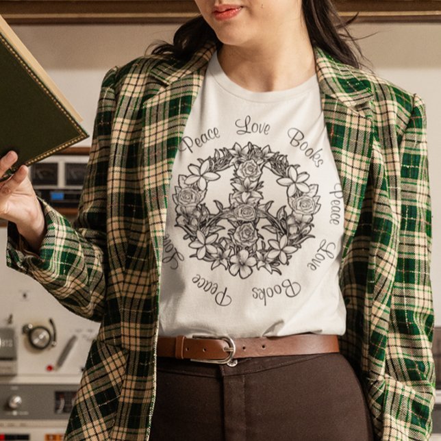 Retro Floral Peace Love Books T-Shirt (Creator Uploaded)