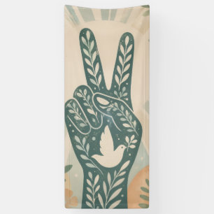 Retro Floral Peace Sign & Dove Art Botanical Sun
