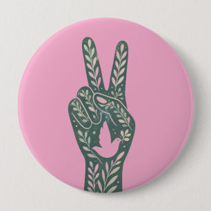 Retro Floral Peace Sign & Dove Art Botanical Sun 10 Cm Round Badge