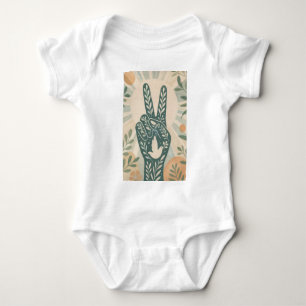 Retro Floral Peace Sign & Dove Art Botanical Sun Baby Bodysuit