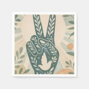 Retro Floral Peace Sign & Dove Art Botanical Sun Napkin