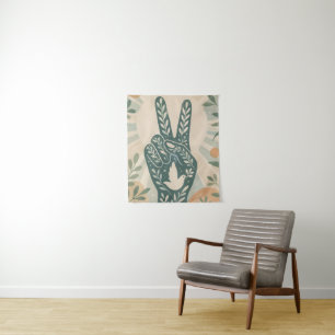 Retro Floral Peace Sign & Dove Art Botanical Sun Tapestry