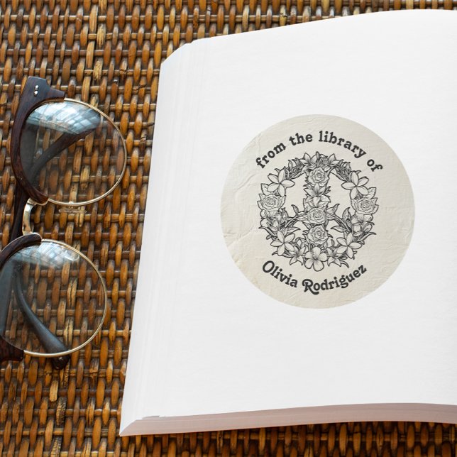 Retro Floral Peace Sign From the Library of Classic Round Sticker (Creator Uploaded)