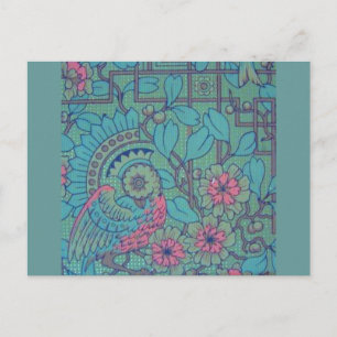 Retro Floral Peacock Postcard