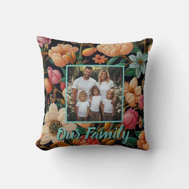 Retro floral personalise photo Throw Pillow (Front)