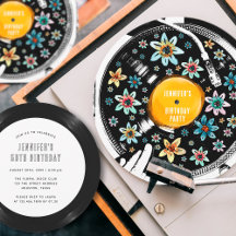 Retro Floral Personalised Vinyl Record Invitation