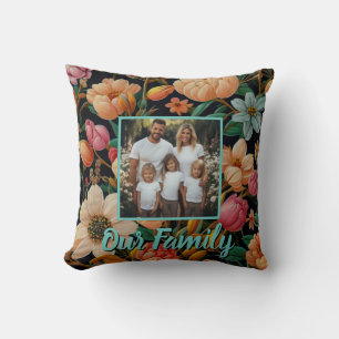 Retro floral personalize photo Throw Pillow