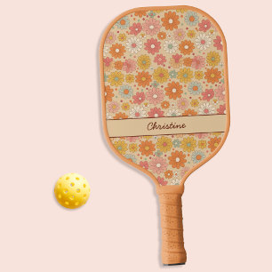 Retro Floral Personalized Monogram Pickleball Paddle