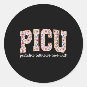 Retro Floral Picu Nurse Flower Paediatrics Icu Nur Classic Round Sticker