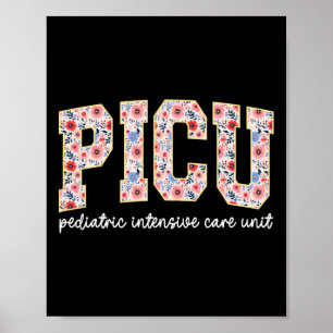 Retro Floral Picu Nurse Flower Paediatrics Icu Nur Poster