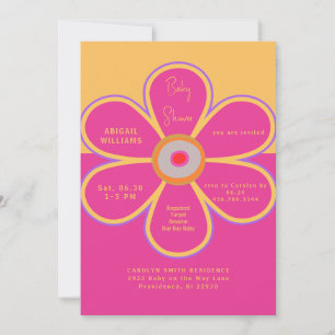 Retro Floral Pink Fun Baby Shower Invitation