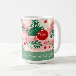 Retro Floral Pink Green Christmas Mug