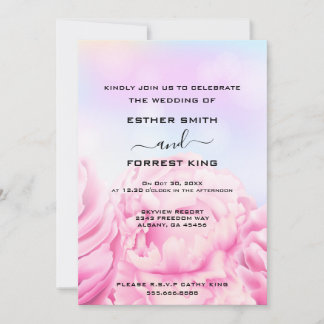 Retro Floral Pink & Yellow Wedding Invitation
