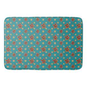 Retro Floral, Polka Dots on Teal Bath Mat