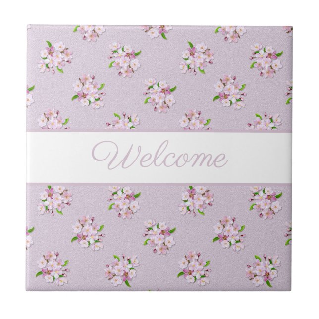 retro floral pretty pattern ceramic tile (Front)