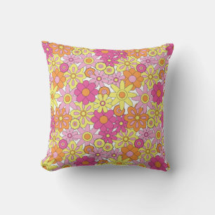 Retro Floral Psychedelic Cushion - 60s-70s Style