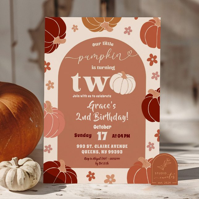 Retro Floral Pumpkin Arch 2nd Birthday Girl  Invitation (Creator Uploaded)