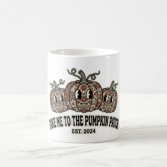 Retro Floral Pumpkin Patch Fall Coffee Mug (Center)