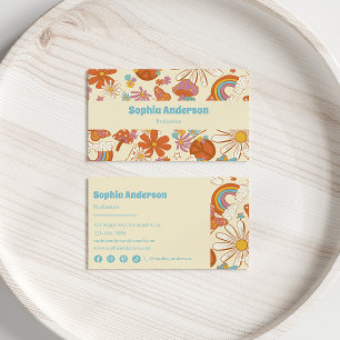 Retro Floral Rainbow – Boho 70s Style Business Card