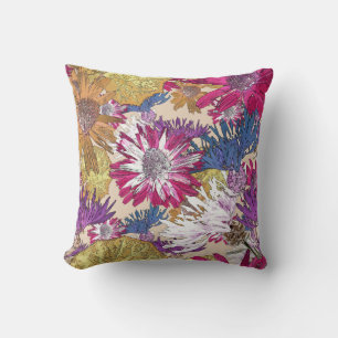 Retro, floral, red flowers, bouquet, blue flowers, cushion