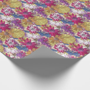 Retro, floral, red flowers, bouquet, blue flowers, wrapping paper