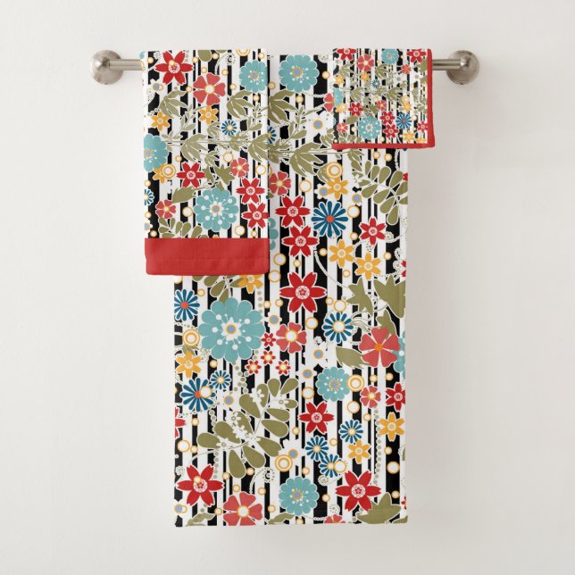 Retro, floral retro bath towel set (Insitu)