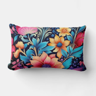 Retro Floral Rhapsody Lumbar Cushion