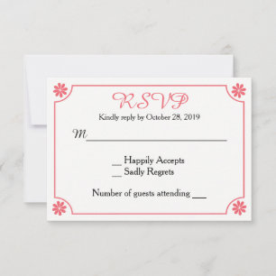 Retro Floral RSVP Pink & White Flower Wedding Card