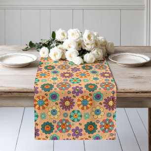 Retro Floral Runner 60s Pastel Dining Accent