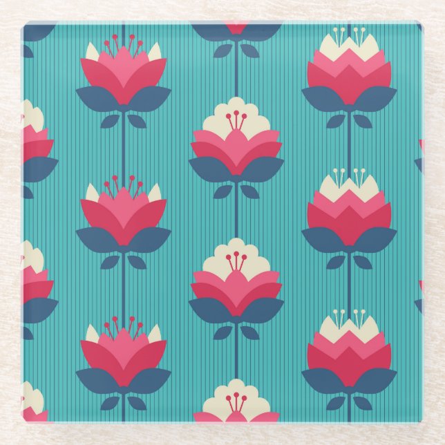 Retro floral seamless pattern. glass coaster (Front)