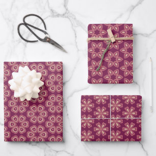 Retro Floral Seamless Pattern in Burgundy and Pink Wrapping Paper Sheet