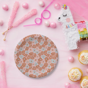 Retro Floral Seamless Pattern Paper Plate