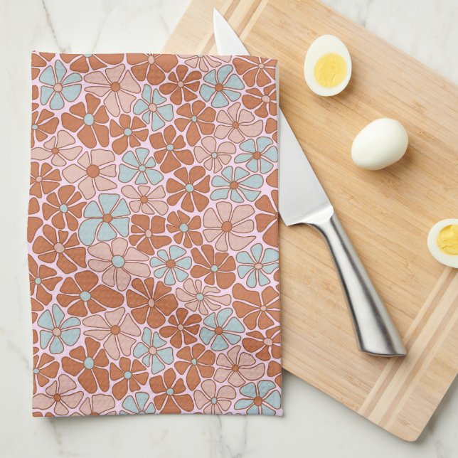 Retro Floral Seamless Pattern Tea Towel (Quarter Fold)