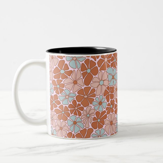 Retro Floral Seamless Pattern Two-Tone Coffee Mug (Left)