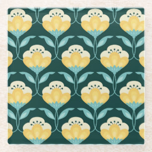 Retro Floral Seamless Vintage Pattern Glass Coaster