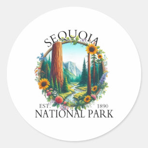 Retro Floral Sequoia National Park Hiking Camping Classic Round Sticker