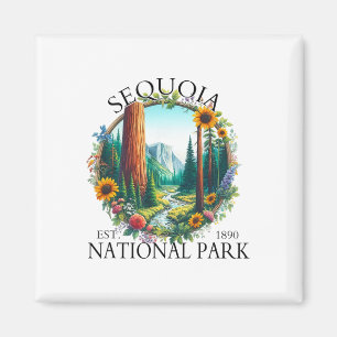 Retro Floral Sequoia National Park Hiking Camping Magnet
